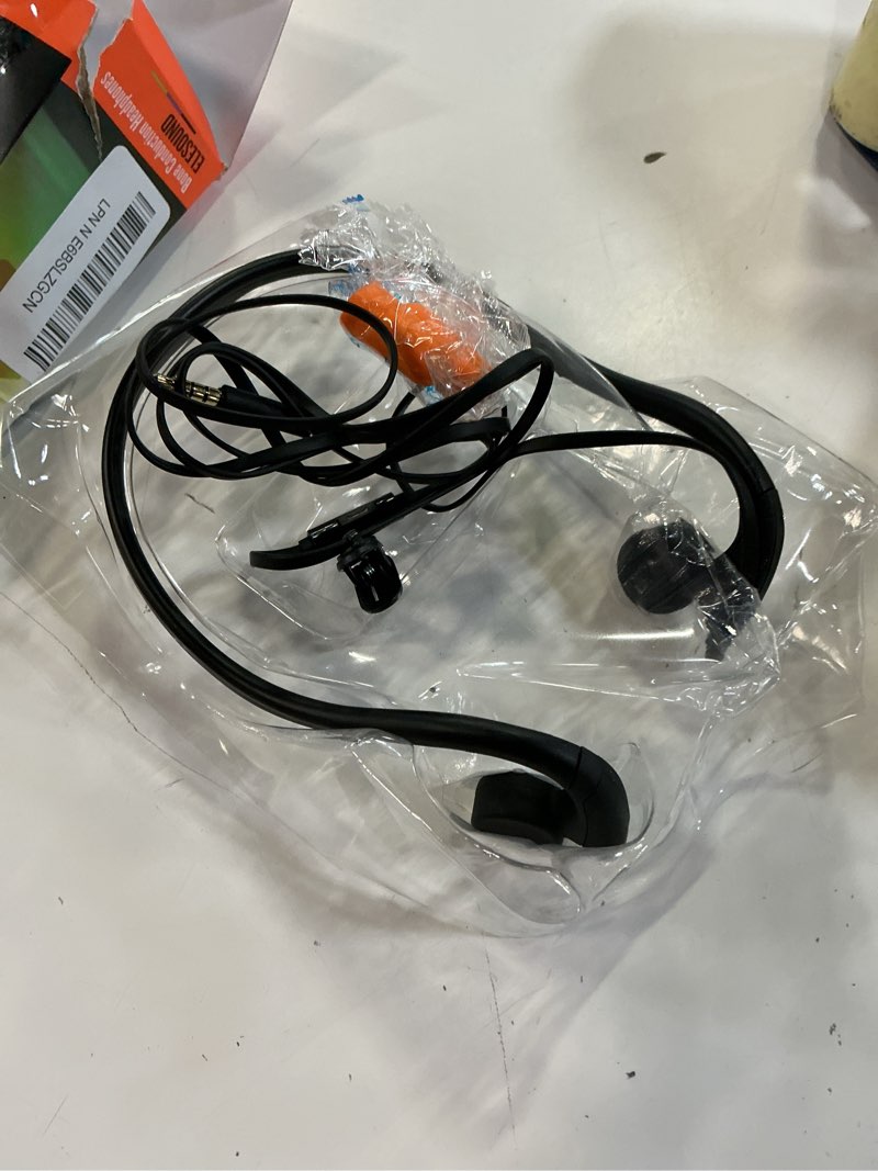 Condition photo showing As Is for bone conduction wired headphones with noise cancelling mic 3.5mm connector sweat resistant headphones for cycling running and other sports (black)