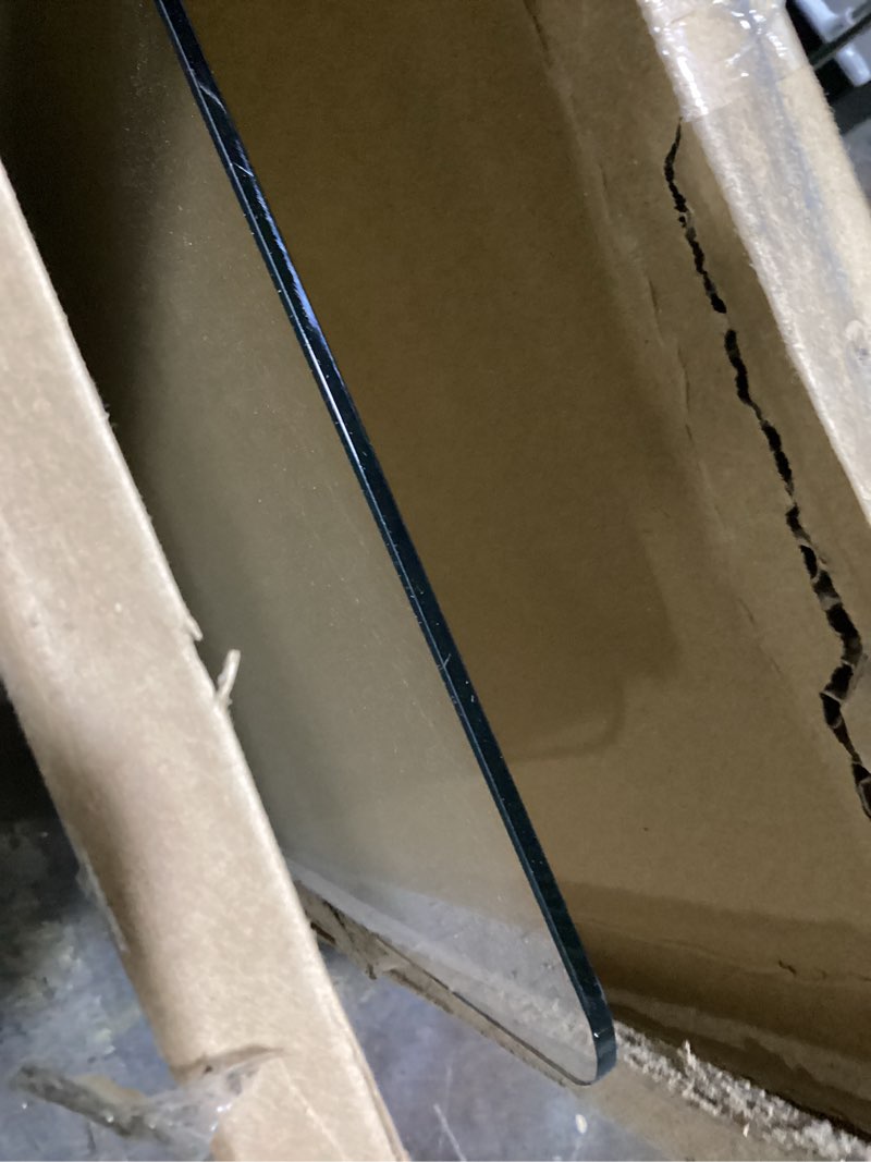 Condition photo showing As Is for glass chair mat 42" x 48" heavy duty tempered glass office chair mat, glass floor mat with polished edge and round corner for smooth glide, office chair mat for carpet, hardwood floor transparent 48" x 42"