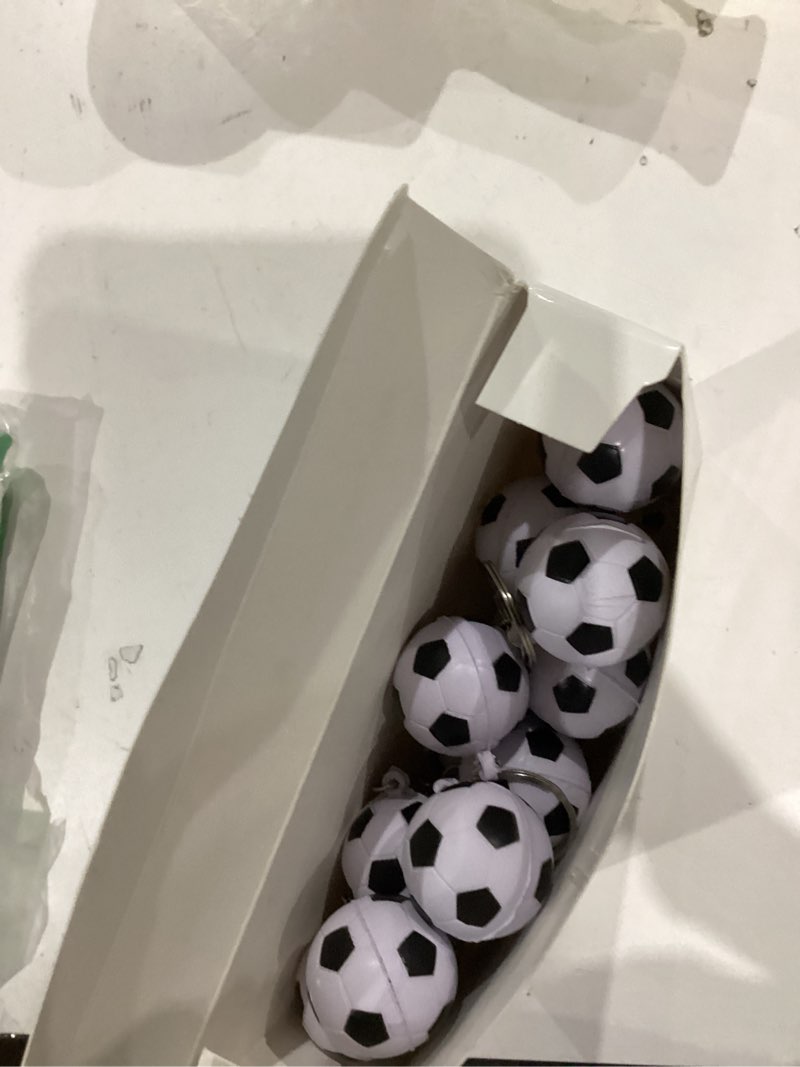 Condition photo showing As Is for blulu 30 pack football keychains soccer rugby stress ball sports ball keychains for boys school carnival reward, football party bag gift fillers(soccer)