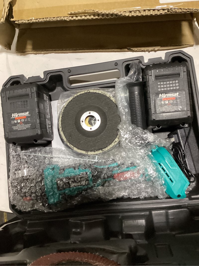 Condition photo showing Good Condition for Cordless Angle Grinder 5-Inch,21V Brushless Power Grinder Tool with 2x6.0Ah Battery & Charger,10000RPM Variable Speed Amoladora Angular,Esmeriladora for Metal Cutting,Grinding,Polishing