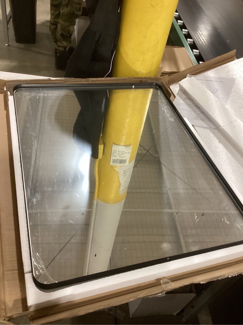 Condition photo showing As Is for WEER Black Bathroom Mirror for Wall, 24X30 Inch Matte Black Mirror, Rectangular Black Metal Framed Vanity Mirror with Tempered Glass, Rounded Corner, Anti-Rust (Horizontal/Vertical) Black 24"L x 30"W