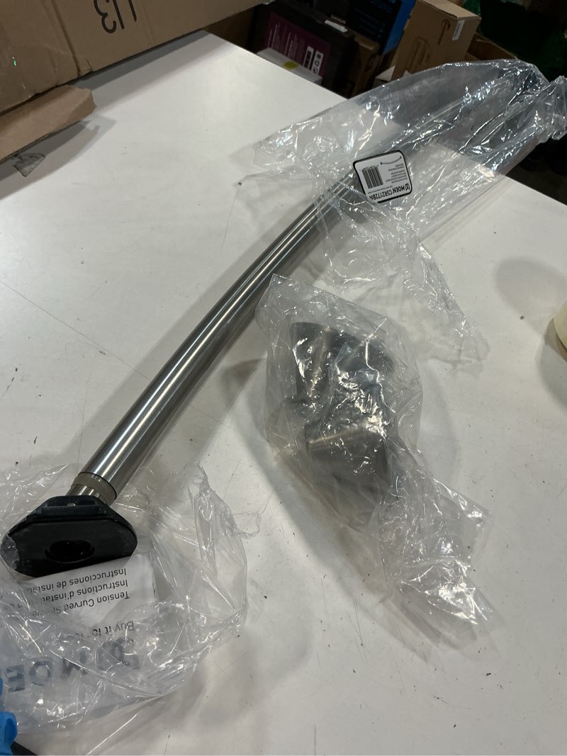 Condition photo showing As Is for Moen Brushed Nickel 5-Foot Adjustable Tension Single Curved Shower Curtain Rod for Bathroom Shower, CSR2172BN