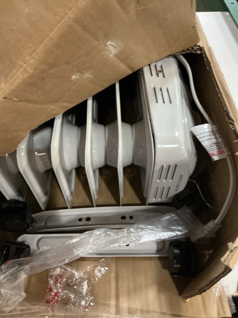 Condition photo showing As Is for PELONIS Radiator Heater for Large Space, Electric Oil Filled Radiator, Dual Knobs, 1500W, Quiet Space Heater, 3 Modes, Tip-over Protection Classic White