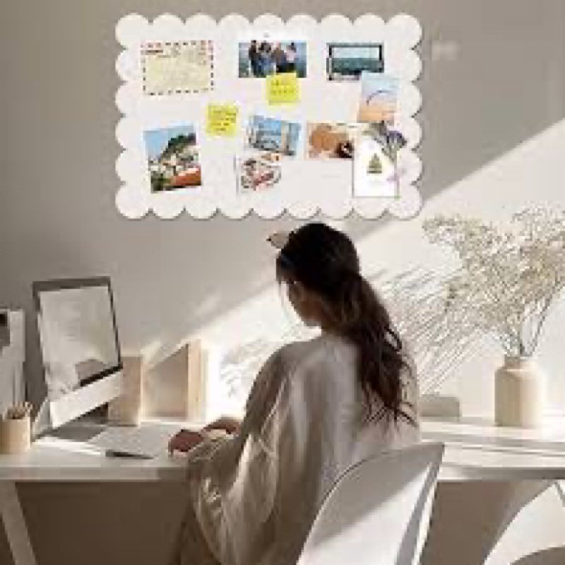 Mooliwe Scalloped Felt Bulletin Board 36 x 24 Inches Foldable Black Pin Cork Board Alternative for W