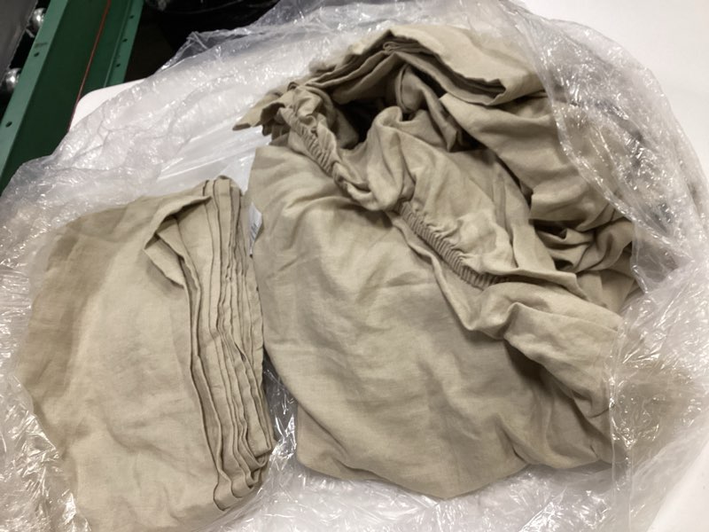 Condition photo showing As Is for quince european linen sheet set,queen  natural/chambray