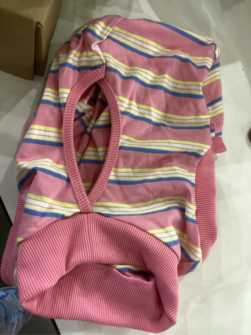Condition photo showing As Is for SlowTon Dog Surgery Recovery Suit - Surgical Onesie for Female Male Dogs Spay Neuter, Soft Anti Licking Dog Recovery Bodysuit for Abdominal Wounds Cone Alternatives(Pink,XL) X-Large(Back:17.7'', Chest:22-25'') Stripe Pink