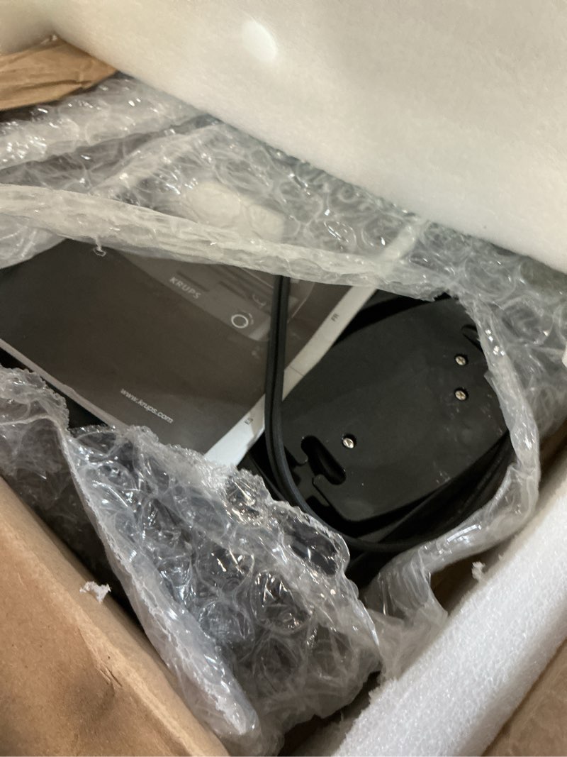 Condition photo showing As Is for KRUPS 4-Slice Belgian Waffle Maker: Stainless Steel, 5 Browning Levels, Audible Ready Beep, Removable Plates, 1200W, Silver/Black, Large Waffle Maker Family Size, Great for Family Breakfasts
