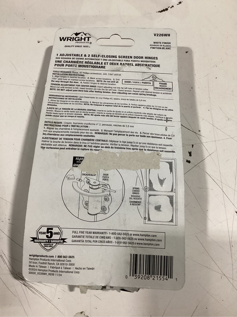 Condition photo showing As Is for hampton products-wright wright self closing adjustable hinge  white - pack of 2
