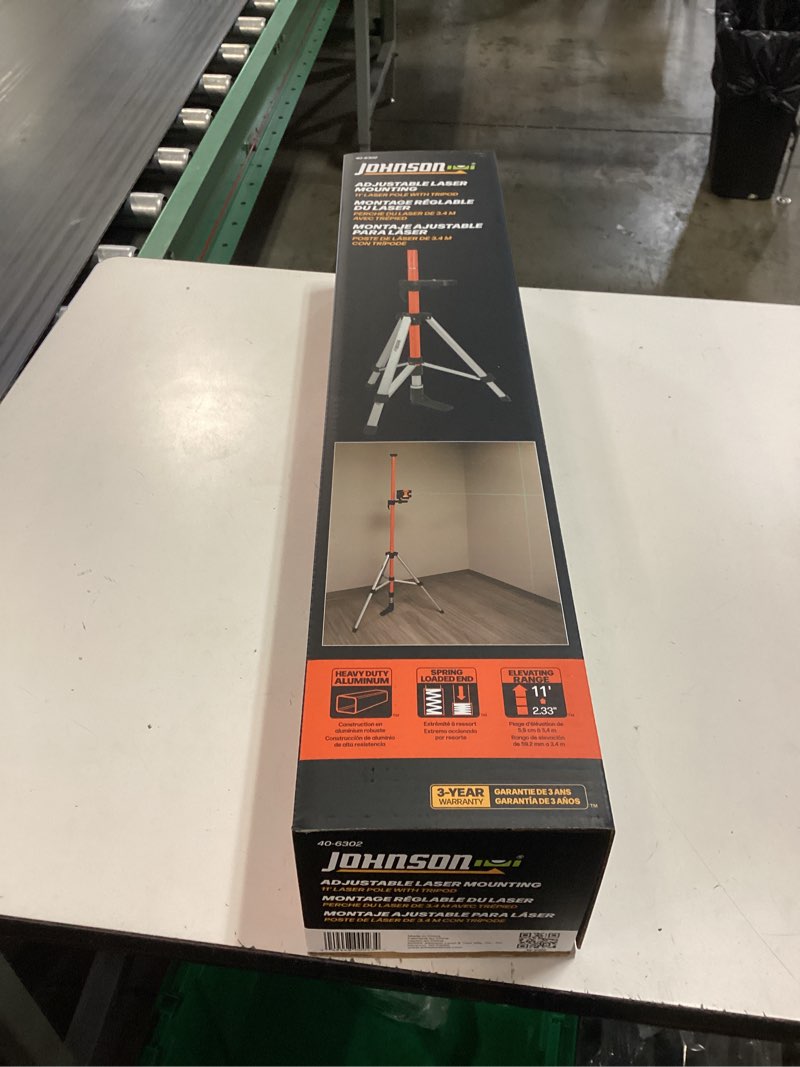 Condition photo showing New/Like New for johnson level & tool 40-6302 heavy duty 11' adjustable laser pole with tripod