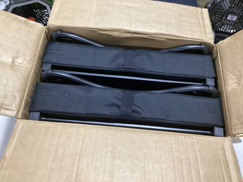 Condition photo showing New/Like New for stadium seats with back support cushion, folding stadium seats for bleachers hold up 400lbs, wide bleacher seat with shoulder strap & handle comfort for sports events (black, 2pcs)