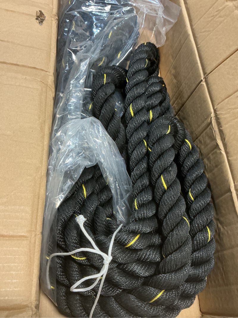 Condition photo showing Good Condition for yes4all 1.5/2 inch battle ropes with extra protective sleeve, workout ropes for cross-training home gym & fitness exercises, strength training - 30,40,50 feet lengths available no cover 1.5in - 30ft