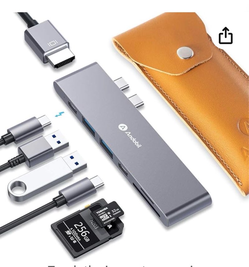 [2025 upgraded] andobil 7-in-2 usb c hub adapter for macbook pro 2021-2016/ macbook air 2020-2018, 2 usb 3.1 & usb data ports, 4k hdmi, sd/tf card etc, the space grey