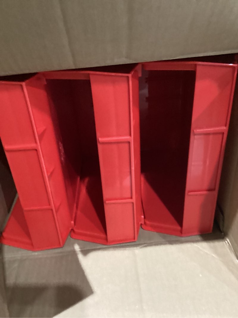 Condition photo showing As Is for (Similarly)Akro-Mils 30235 AkroBins Plastic Storage Bins, Space-Saving Stackable Bins for Garage, Pantry, Craft Organization, 11\" x 11\" x 5\", Red, 6-Pack Red Storage Bins Only