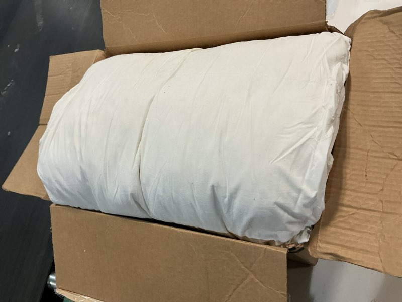 Condition photo showing As Is for easeland twin size down alternative comforter - quilted duvet insert for all seasons, soft lightweight with corner tabs, summer winter warm bedding, white 64×88 inches twin white