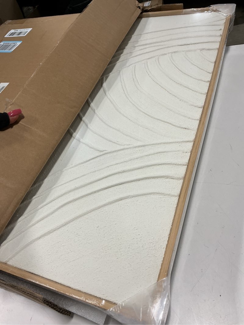Condition photo showing New/Like New for insimsea framed 3d textured wall art, handmade, minimalist abstract wall decor for living room, 2 piece modern white neutral artwork, 16x24 in, large wave paintings for hallway office(elegance) wave(elegance) 24l" x 16w" x 2pcs