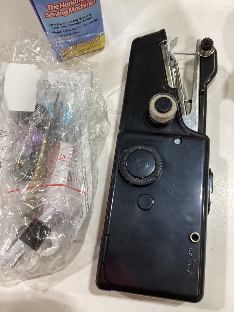 Condition photo showing As Is for handheld sewing machine, easy to use portable electric sewing machine for beginners & adults, quick stitch small sewing machine kit, suitable for diy, fabrics, clothes, home & travel