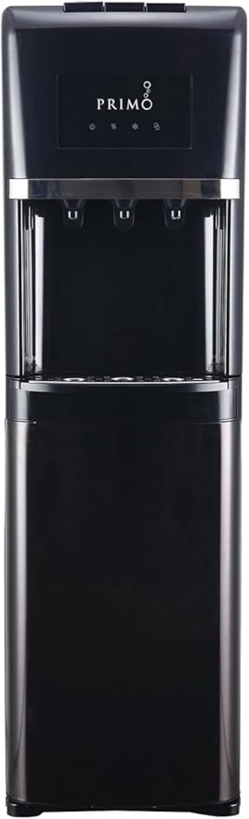 (Incomplete) Primo Bottom Loading Water Dispenser.  Design: Features a bottom-loading design that eliminates the need to lift and flip heavy 5-gallon bottles.  Temperature: Dispenses hot, cold, and cool water.  Features: Includes push-button controls, a hot water safety lock for children, and a light indicator when the bottle needs replacing.  Maintenance: Some models include a self-cleaning feature using ozone to sanitize water reservoirs and lines.