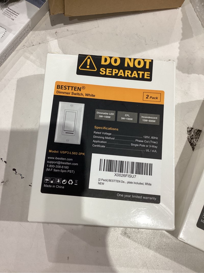 Condition photo showing New/Like New for BESTTEN 2 Pack Dimmer Light Switch, Universal Lighting Control, Single Pole or 3 Way, Compatible with LED Dimmable Lamp, CFL, Incandescent, Halogen Bulb, Decorator Wallplate Included, UL Listed, White Standard White 2