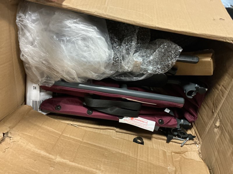 Condition photo showing As Is for medline basic steel transport chair - full-length arms, swing-away footrests, 12" wheels - gray/burgundy - durable & convenient mobility aid red