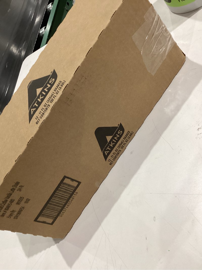 Condition photo showing As Is for Atkins Iced Coffee Vanilla Latte Protein Shake, Coffee and Vanilla Flavored, 15g Protein, 4g Net Carbs, 1g Sugar, Low Carb, Keto Friendly, High Protein Shake, 12 Pack (11 fl. oz each) Vanilla Latte 1 Fl Oz (Pack of 1)
