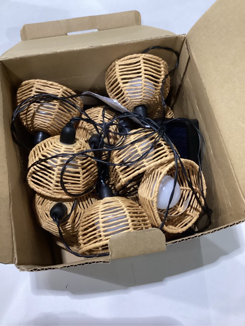 Condition photo showing Good Condition for twinkvilla solar rattan string lights outdoor, 16ft 16 led half-globe hemisphere wicker lanterns, ip65 waterproof solar powered patio lights, boho decorative hanging lighting for garden porch wedding bohemian