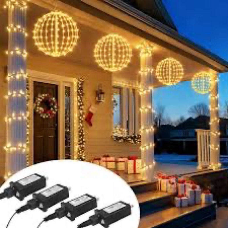 ANGAR 4 Pack 16" Christmas Ball Lights Outdoor/Indoor, Foldable Large Lighted LED Sphere for Trees, 