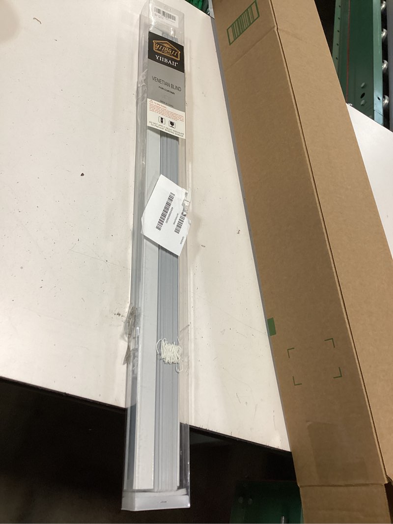 Condition photo showing As Is for YIIBAII Mini Blinds Suitable for 28" W x 64" H Windows 1" Aluminum Horizontal Venetian Blinds Darken
