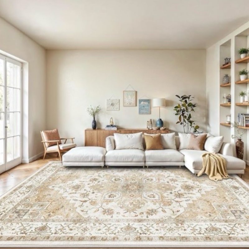 amada homefurnishing 9x12 area rugs, low-profile large washable area rug with non-slip backing & durable edge binding, vintage rugs for living room, bedroom & dinning room