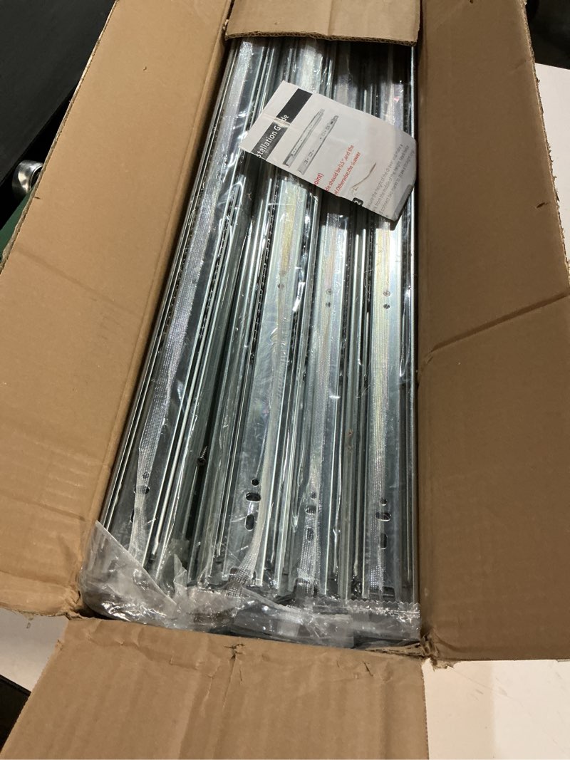 Condition photo showing New/Like New for 10 pairs of 24 inch hardware 3-section full extension ball bearing side mount drawer slides,100 lb capacity drawer slide 24 inch zinc plated