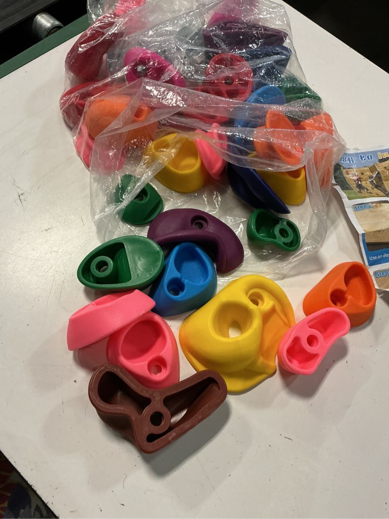 Condition photo showing Good Condition for 32 pcs rock climbing holds for kids,rock climbing wall grips climbing rocks wall kit for indoor and outdoor playground play set with hardware?pastel color? 32pcs-macaron