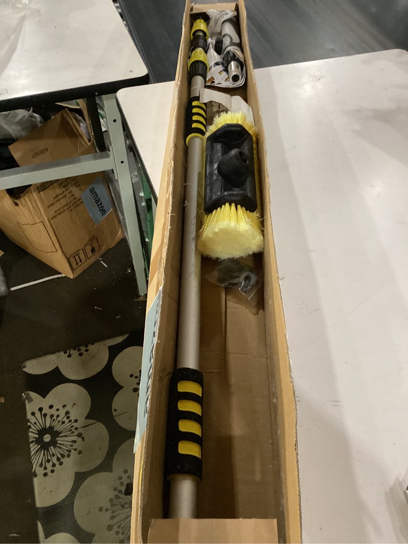 Condition photo showing Good Condition for laanpole 12ft car wash brush with long handle, car cleaning brush with 12 inch soft bristle and soap dispenser, solar panels cleaner with telescoping pole for rv, truck, boat, house siding, yellow 12ft yellow