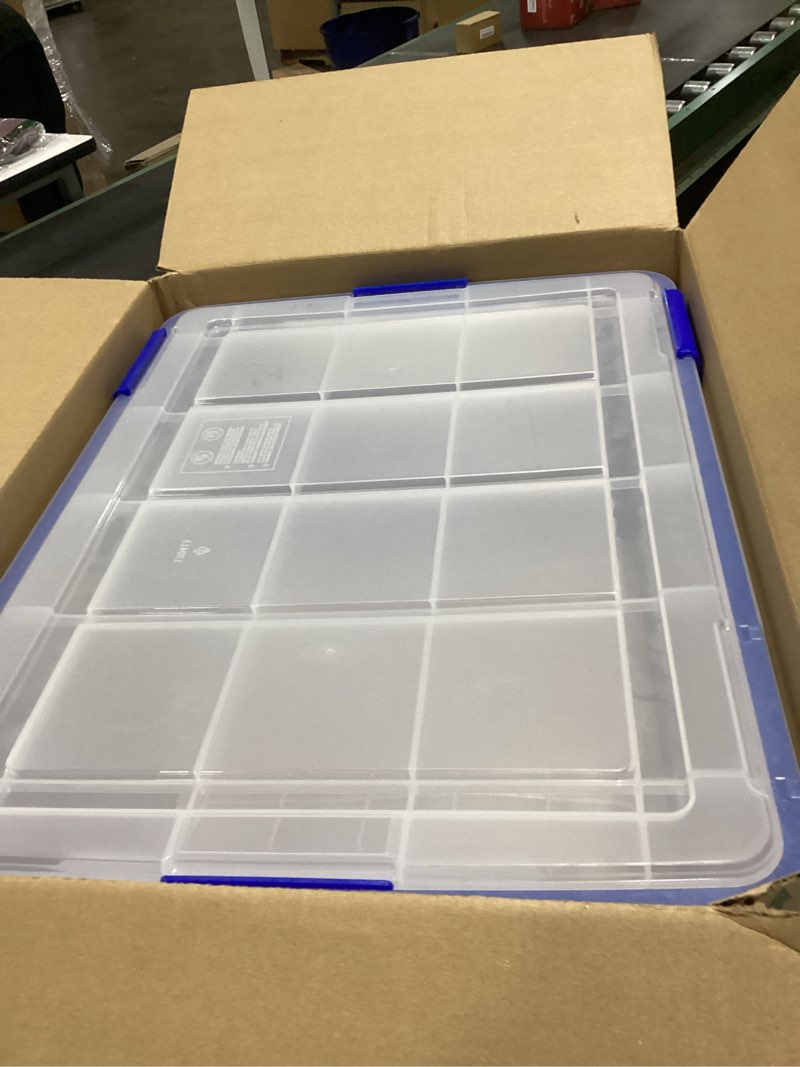 Condition photo showing Good Condition for Sterilite Deep Clip Box, Stackable Small Storage Bin with Latching Lid, Plastic Container to Organize Paper, Office, Home, Clear Base and Lid, 1-Pack Deep 1 Pack
