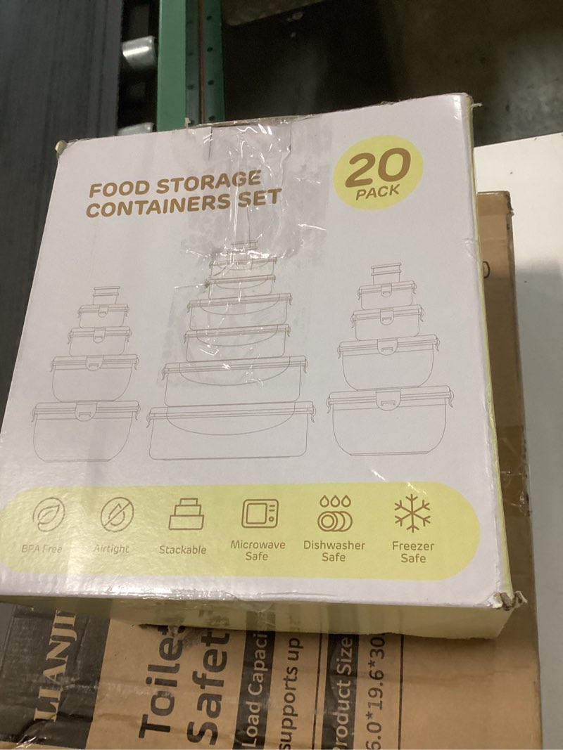 Condition photo showing New/Like New for 40 pcs food storage containers with lids airtight (20 lids &20 containers) - leakproof meal-prep containers for kitchen storage reusable plastic microwave/dishwasher safe with labels & pen 20 pack