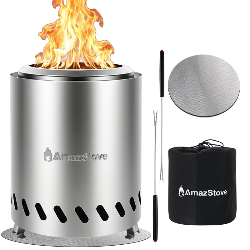 9.7 x 7.1 Inch Tabletop Fire Pit by AmazStove, Low Smoke Camping Stove for Outdoor Safe Burning Fire