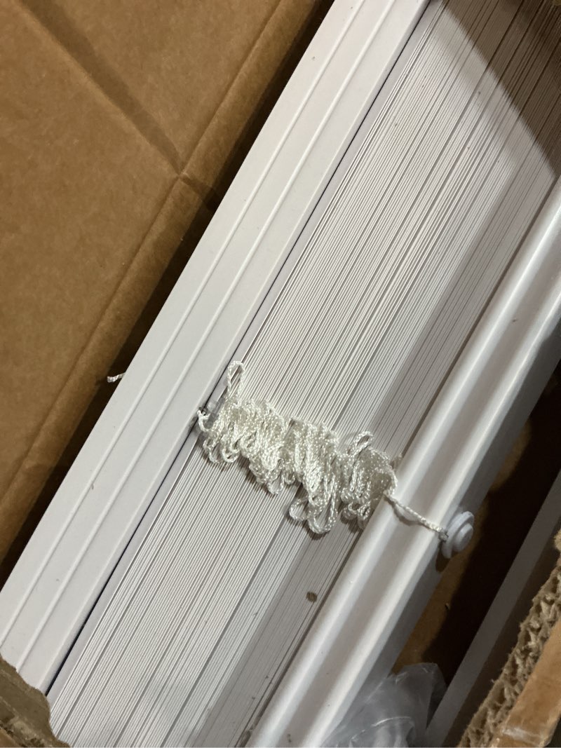 Condition photo showing As Is for blinds for indoor windows 1" vinyl l-shaped slats cordless mini blinds for home, 44" w × 64" h - white white 44" w × 64" h