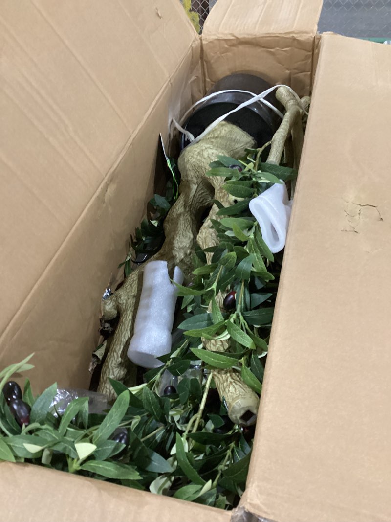 Condition photo showing New/Like New for Realead Faux Olive Tree 7ft - Large Artificial Olive Tree Indoor with Realistic Leaves and Olives - Full and Grand Design Fake Olive Tree with Sturdy Base for Indoor Outdoor Office Decor