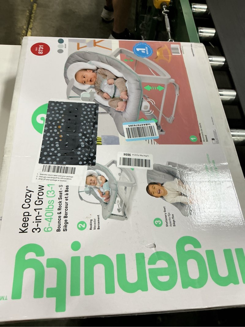 Condition photo showing New/Like New for ingenuity keep cozy 3-in-1 grow with me vibrating baby bouncer, seat & infant to toddler rocker, vibrations & -toy bar, 0-30 months up to 40 lbs (weaver)