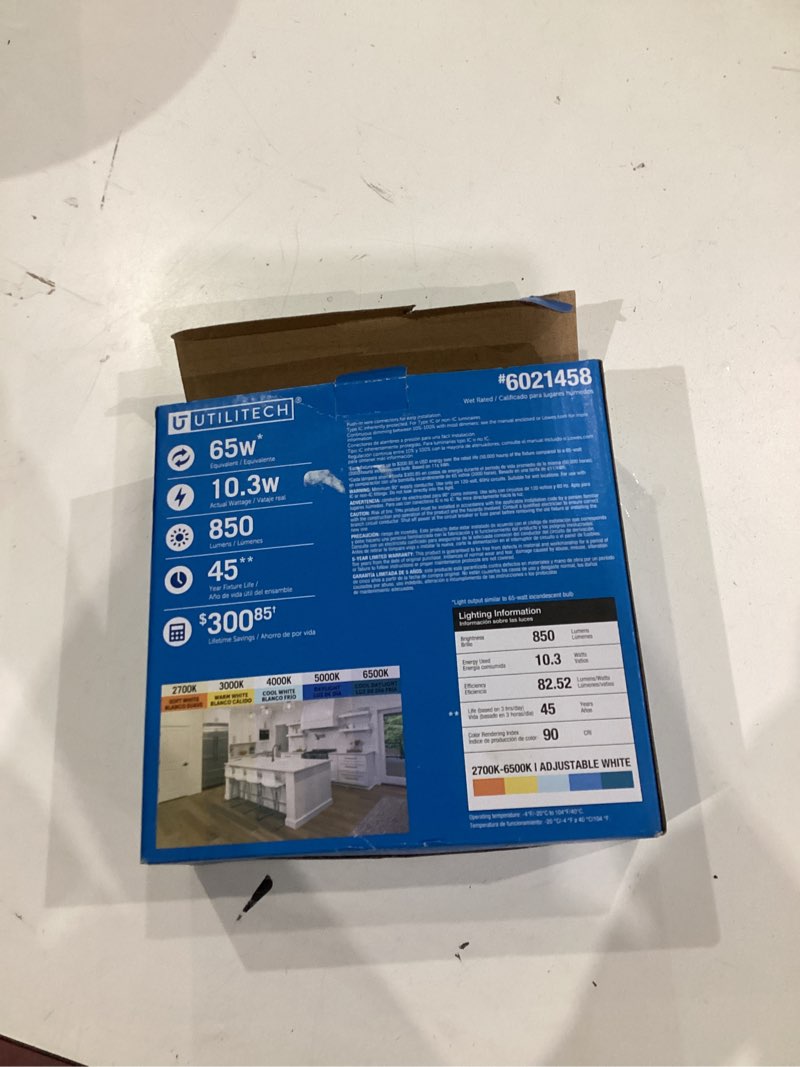 Condition photo showing Good Condition for utilitech white 6-in 850 -lumens switchable white round dimmable led canless wet rated