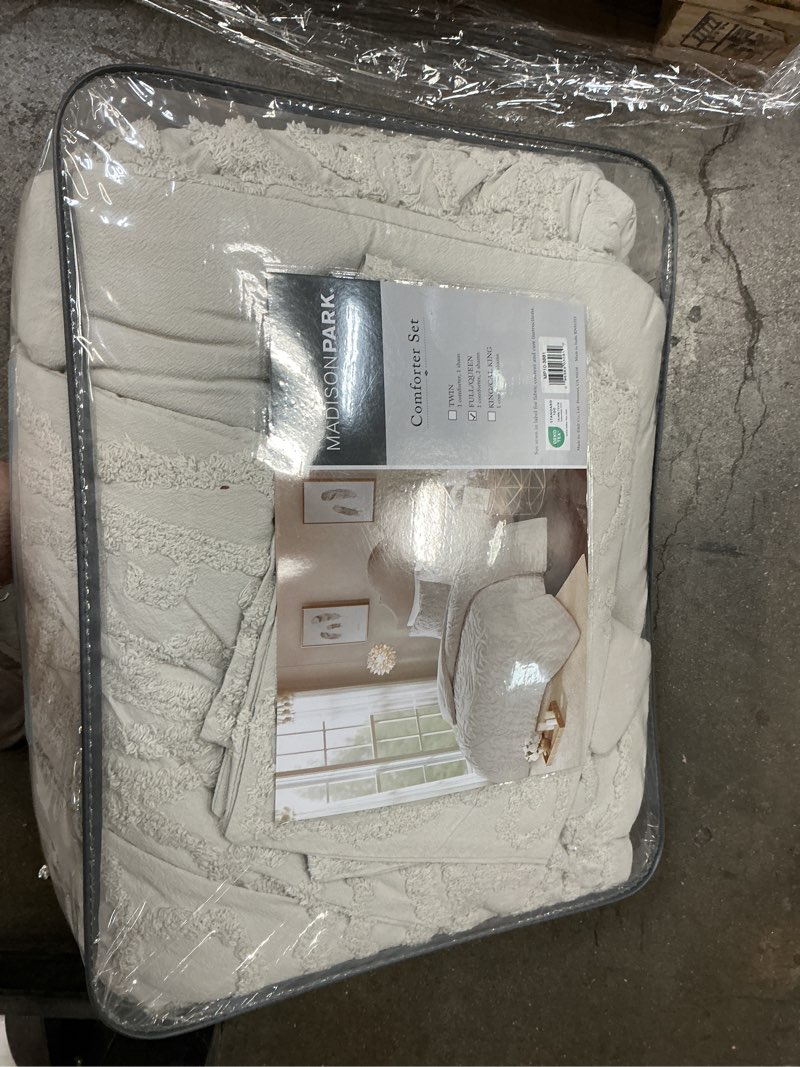 Condition photo showing New/Like New for Madison Park Laetitia Comforter Bohemian Tufted Cotton Chenille, Medallion Shabby Chic All Season Down Alternative Bed Set with Matching Shams, Floral Grey Full/Queen(90"x90") 3 Piece