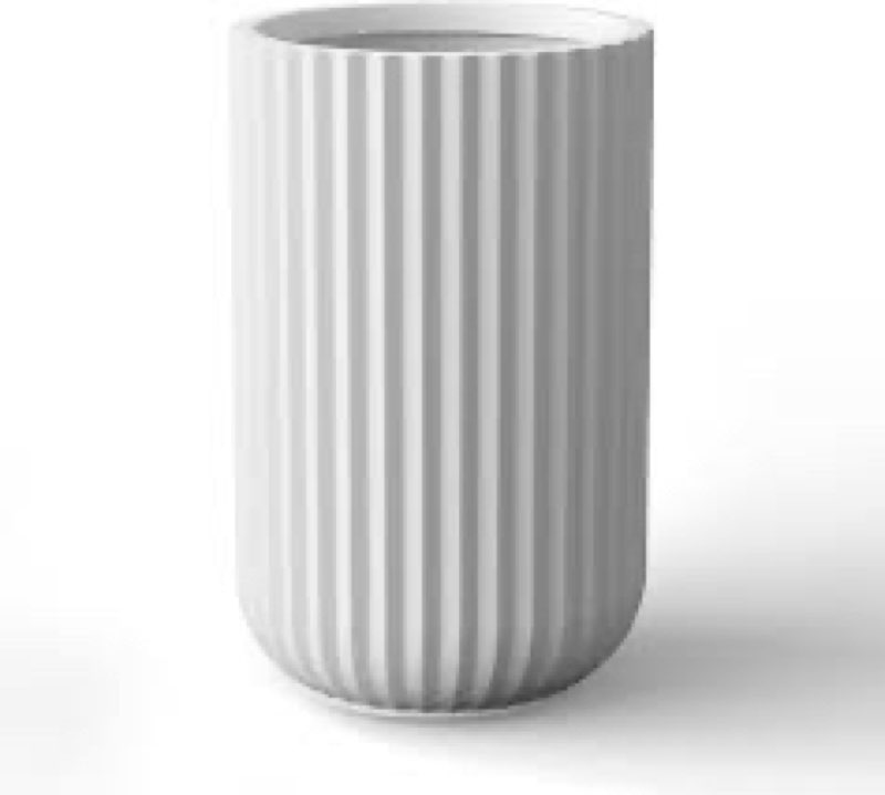 Kante Tall Fulted Planter, 17.7 Inch Tall Round Concrete Plant Pots with Drainage Hole and Rubber Pl