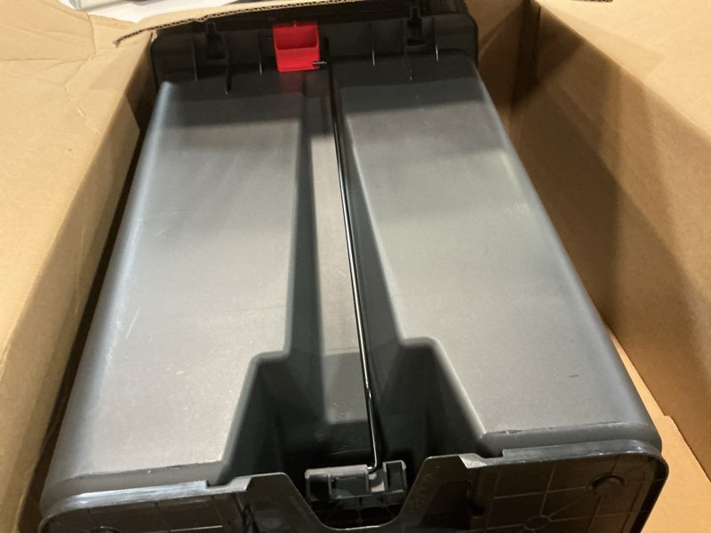 Condition photo showing Good Condition for rubbermaid premier series iii step-on trash can for home and kitchen, with stainless steel rim, 12.4 gallon, charcoal, for home/kitchen/garage/apartment/office metal rim, resin lid