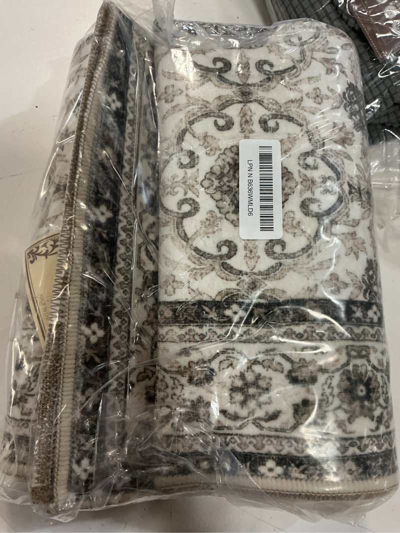 Condition photo showing New/Like New for jinchan floral runner rug 2x5 - machine washable beige vintage distressed design soft non-slip low-pile ultra-thin runner rug for kitchen hallway laundry room entryway farmhouse (2‘x5', beige) 2' x 5' (buttery soft) multi beige