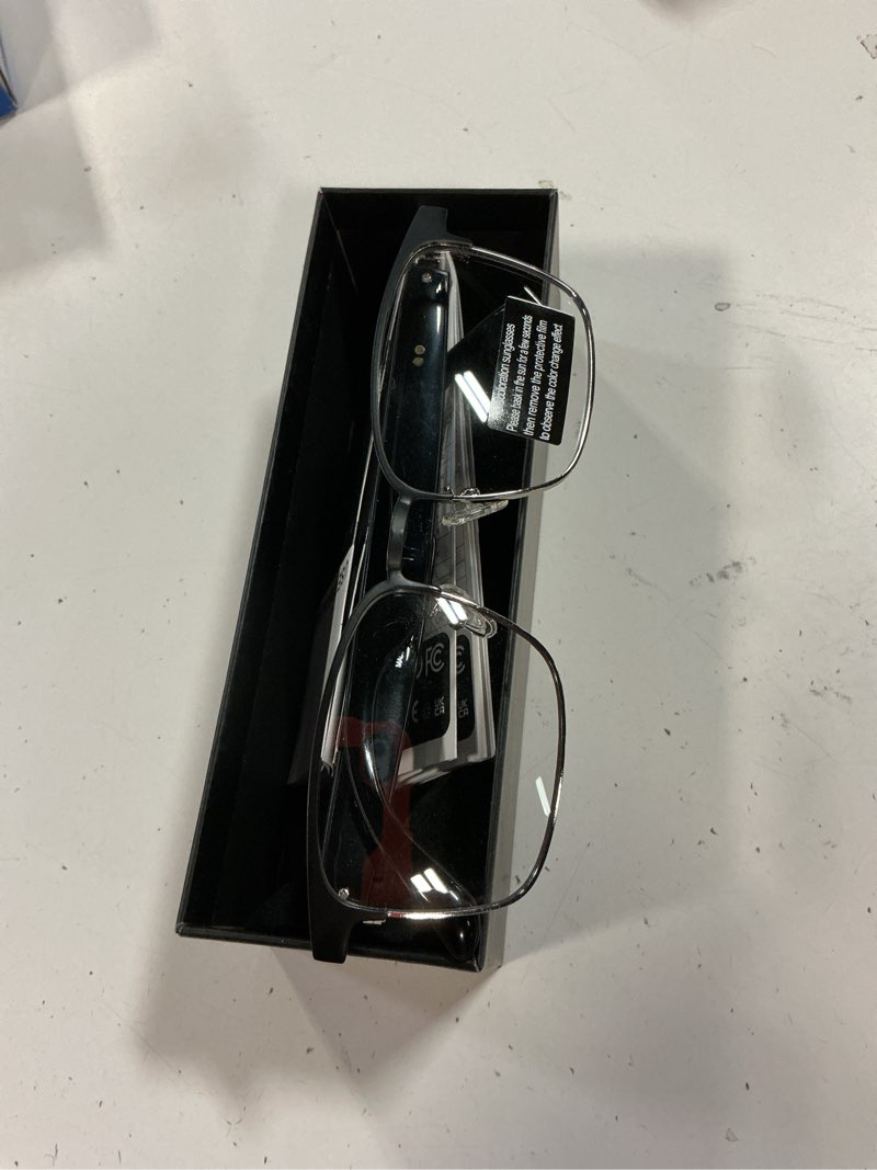 Condition photo showing Good Condition for Smart Glasses for Men and Women, Open-Ear Audio Bluetooth Glasses with Photochromic Lenses, Built-in Mic and Speakers for Music and Calls, Compatible with iOS and Android – Silver GS06 Smart Glasses-Silver