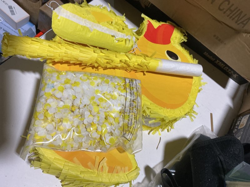Condition photo showing Good Condition for sotiff yellow duck piñata 13.8 inch cute duck with piñata stick blindfold gender reveal confetti for boy girl baby shower beach pool birthday easter party decorations