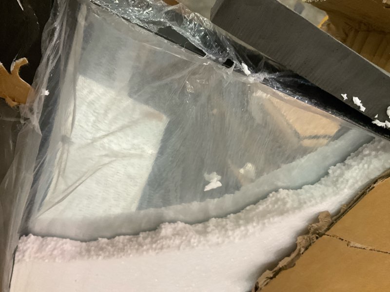 Condition photo showing Good Condition for black bathroom mirror 60x40 inch, rectangle mirror with metal deep frame, wall mirrors for over sink, vanity, bedroom, bathroom, hangs horizontally or vertically