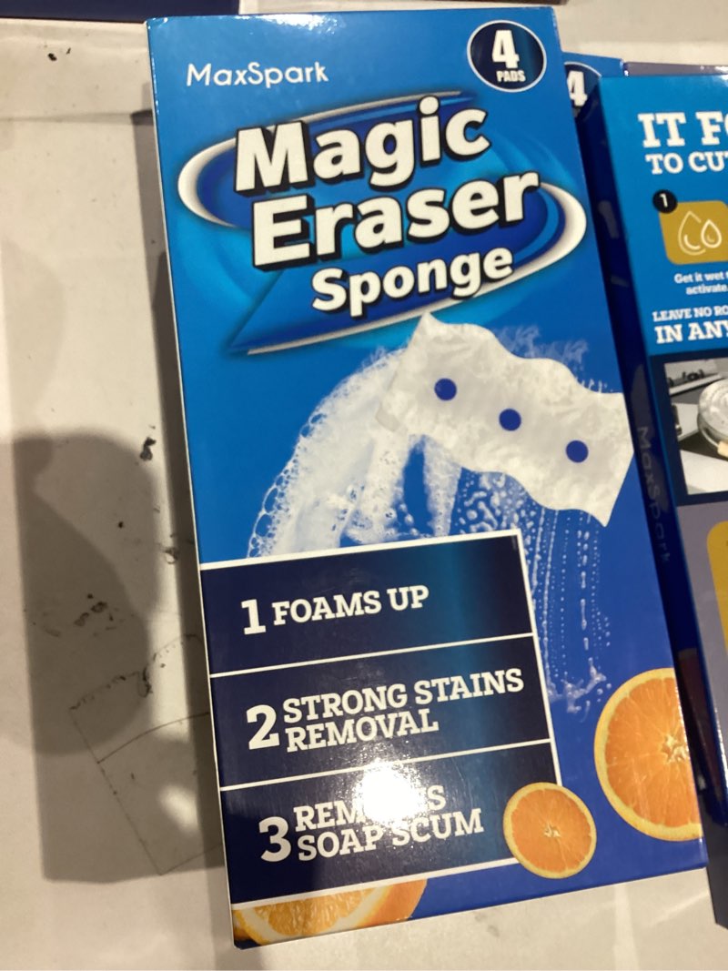 Condition photo showing New/Like New for Magic Eraser Sponges 4 Pack – Thick Melamine Cleaning Sponges for Walls, Kitchen, Bathroom & Floors – White Magic Sponge Eraser Pads for Heavy Duty Multi-Purpose Cleaning