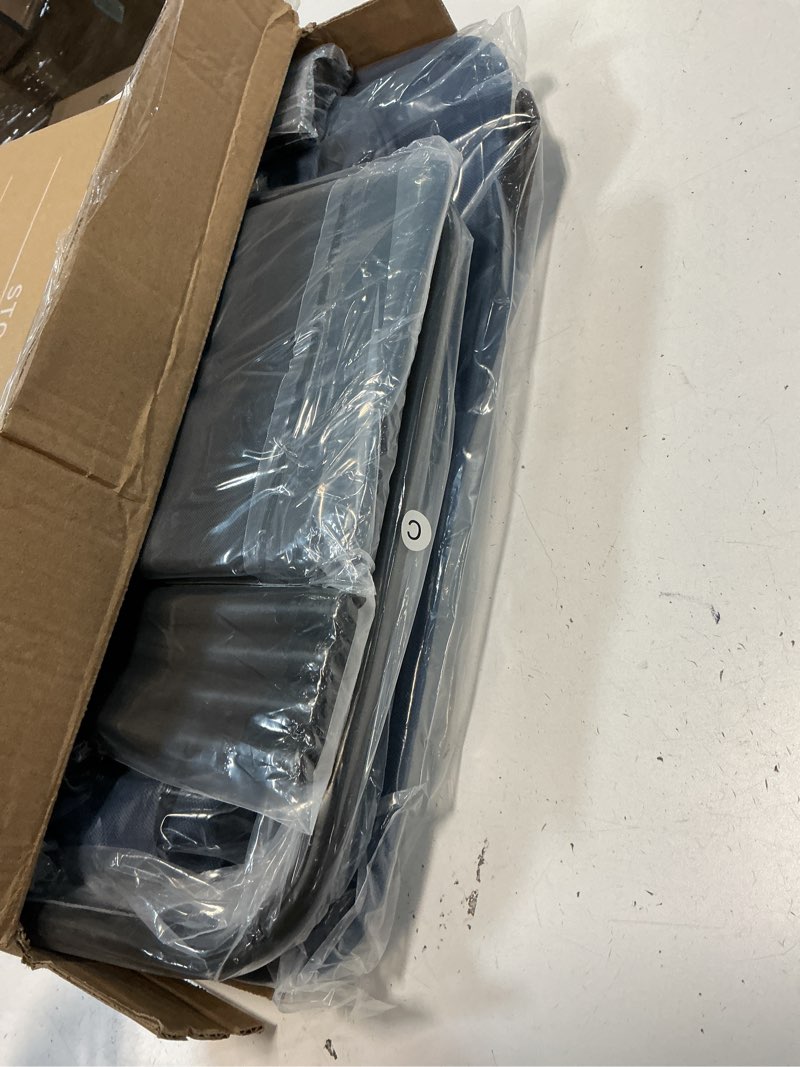 Condition photo showing New/Like New for StorageWorks Recycling Bin with Lid, 29Gal Large Recycling Bin for Kitchen, Indoor Recycling Bins with 2 Reusable Washable Bags for Bottles and Cans, Steel Frame Fabric Sorter, 110L, Blue