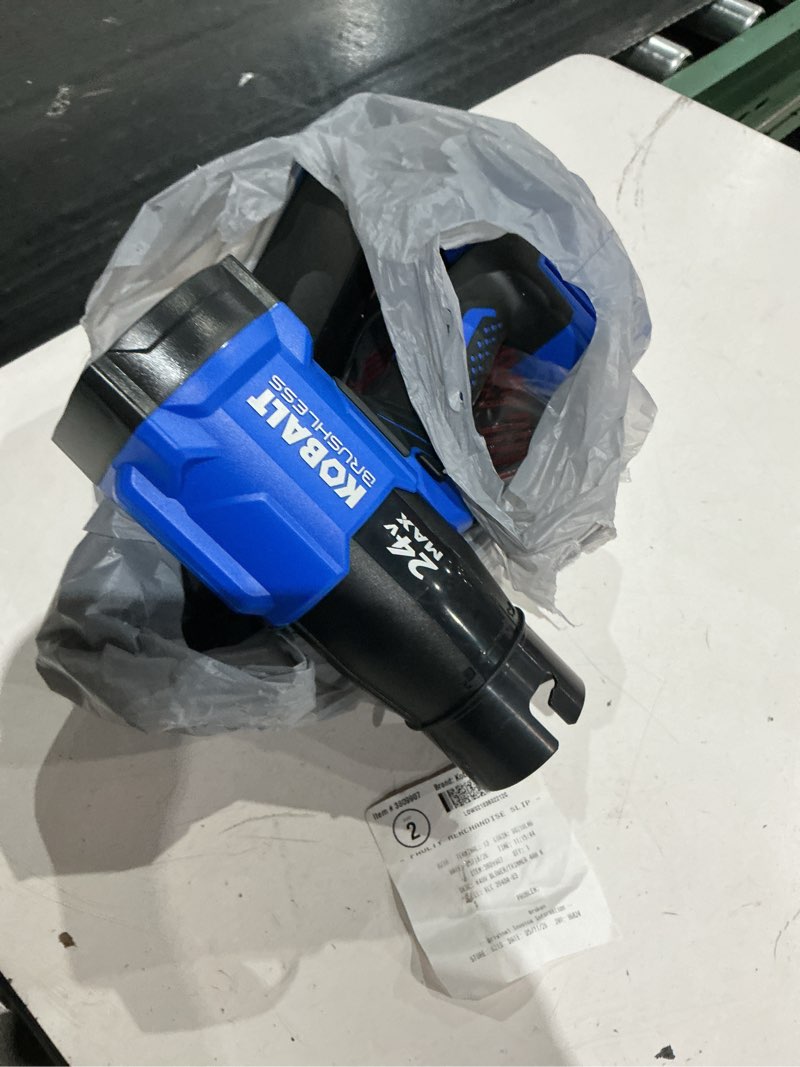 Condition photo showing As Is for kobalt gen4 40-volt cordless battery string trimmer and leaf blower and combo kit 4.0 ah (battery