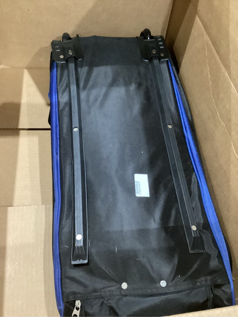 Condition photo showing As Is for Wrangler Wesley Rolling Duffel Bag Navy Blue