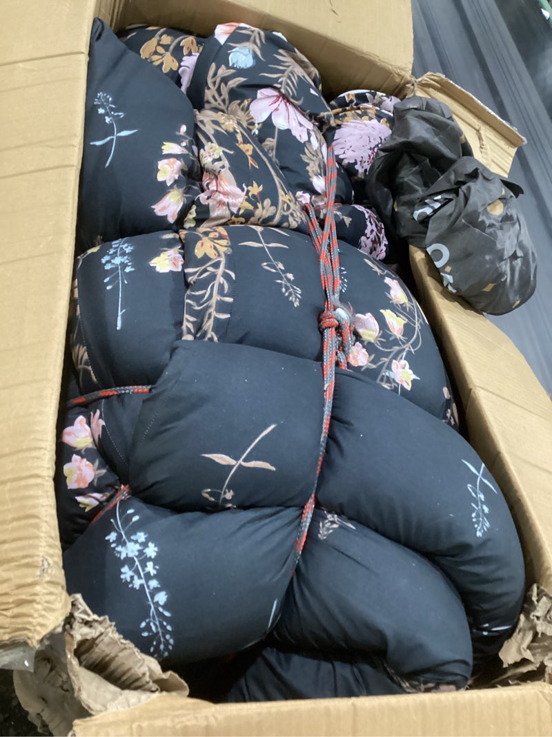 Condition photo showing As Is for maxyoyo black floral japanese futon floor mattress, mattress topper portable thick sleeping pad floor mat roll up camping mattress folding couch mattress pad for guest room king black floral king